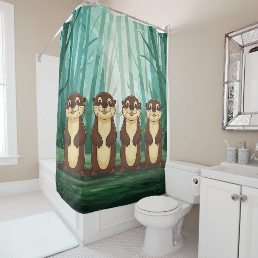 Cartoon Otters Douchegordijn (In situ)