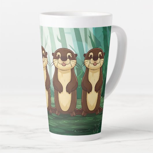 Cartoon Otters Latte Mok (Rechterhoek)