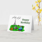 Cartoon Outdoor Ham Operator Verjaardag Kaart (Gele Bloem)