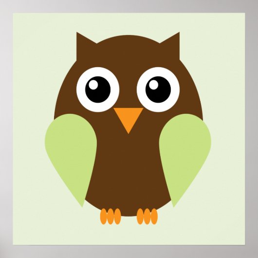 Cartoon Owl Children's Wall Art {Green} Poster (Voorkant)