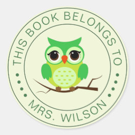 Cartoon Owl Dit boek behoort tot gepersonaliseerde Ronde Sticker