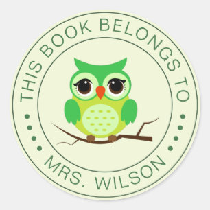 Cartoon Owl Dit boek behoort tot gepersonaliseerde Ronde Sticker