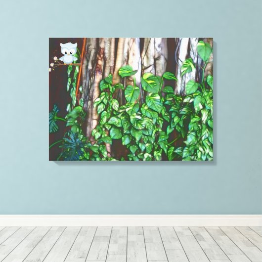Cartoon Owl in Banyan Tree Canvas Afdruk (Insitu (Houten vloer))