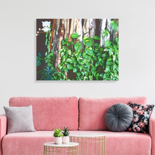 Cartoon Owl in Banyan Tree Canvas Afdruk (Insitu (Woonkamer))
