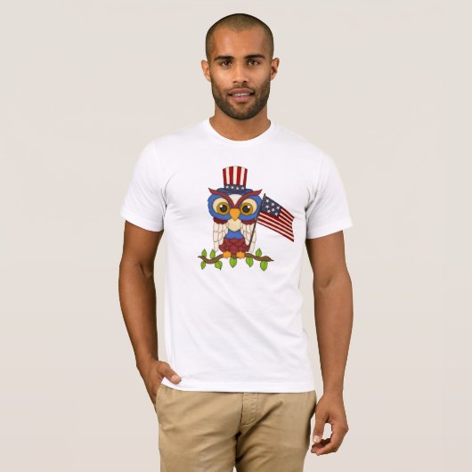 Cartoon Owl Patriottisch mannen T-shirt (Voorkant volledig)