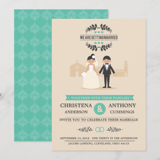 Cartoon paar huwelijksuitnodiging (CA) Kaart (Voorkant / Achterkant)