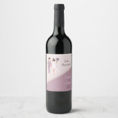 Cartoon Paar in Paarse Bruiloft Wijn Etiket (Voorkant)