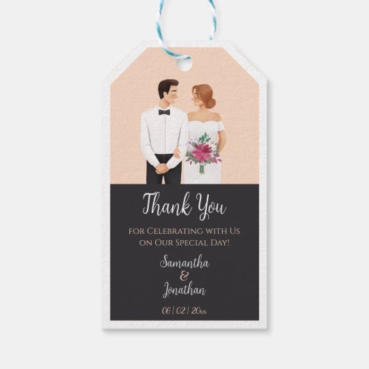 Cartoon Paar Modern Wedding Gift Labels Cadeaulabel (Achterkant)
