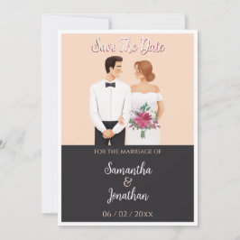 Cartoon Paar Modern Wedding Save the Date Kaart