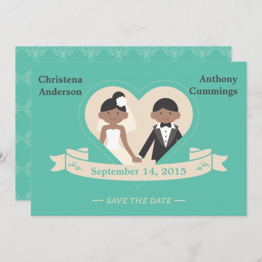 Cartoon paar sparen de Aankondiging van de Datum ( (Voorkant / Achterkant)