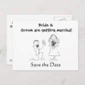 Cartoon Paar Trouwen Save the Date Aankondigingskaart (Voorkant / Achterkant)