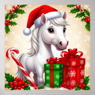 Cartoon Paard Kerstman Hoed Kerstcadeaus Vakantie Poster