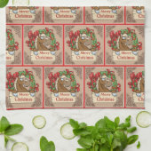 Cartoon Paard met krans Vrolijk kerstbord Theedoek (Gevouwen)