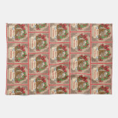 Cartoon Paard met krans Vrolijk kerstbord Theedoek (Horizontaal)