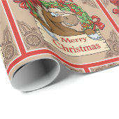 Cartoon Paard met vrolijk kerstteken Cadeaupapier (Rol Hoek)