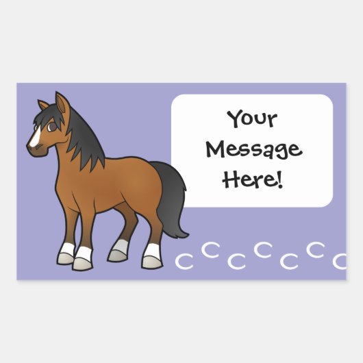 Cartoon Paard Rechthoekige Sticker (Voorkant)