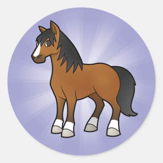 Cartoon Paard Ronde Sticker (Voorkant)