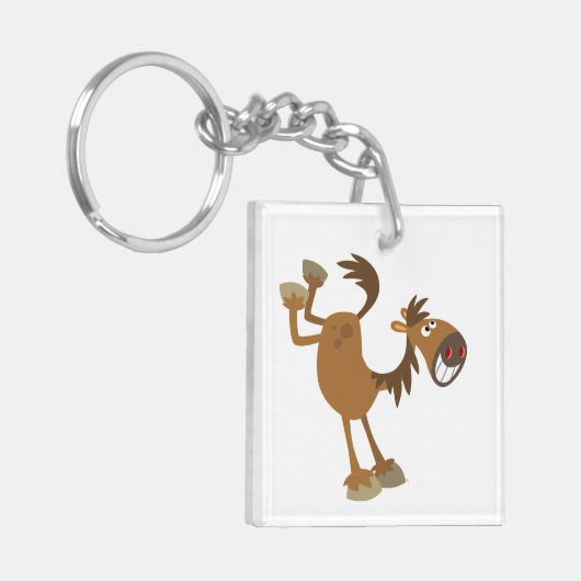 Cartoon Paard voor schoppenbestrijding AcrylSleute Sleutelhanger (Voorkant Links)