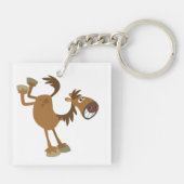 Cartoon Paard voor schoppenbestrijding AcrylSleute Sleutelhanger (Achterkant)