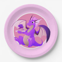 Cartoon Paarse draak met roze Borden voor het roze
