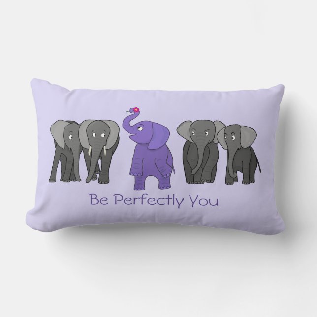 Cartoon Paarse Elephant "Wees perfect voor je" Kussen (Voorkant)