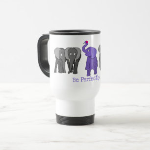 Cartoon Paarse Elephant "Wees perfect voor je" Reisbeker
