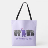 Cartoon Paarse Elephant "Wees perfect voor je" Tote Bag (Voorkant)