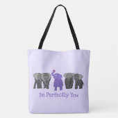 Cartoon Paarse Elephant "Wees perfect voor je" Tote Bag (Achterkant)