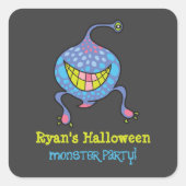 Cartoon Paarse monster Alien Halloween Kind Partij Vierkante Sticker (Voorkant)