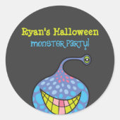 Cartoon Paarse monster Alien Kind Halloween Party Ronde Sticker (Voorkant)