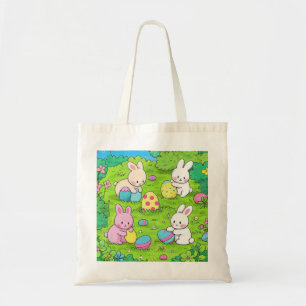 Cartoon paashaas en kleurrijke eitjes tote bag