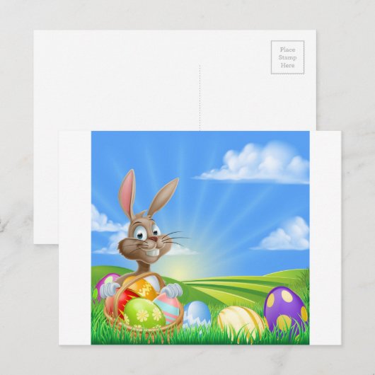 Cartoon Paashaas Scène Feestdagenkaart (Voorkant / Achterkant)