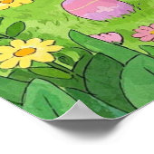 Cartoon paashaas verstopt eitjes in tuin poster (Hoek)