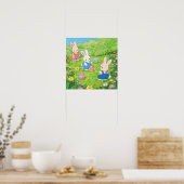 Cartoon paashaas verstopt eitjes in tuin poster (Keuken)