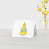 Cartoon Paaskip met Blauwe Boog BLANK Kaart (Gele Bloem)