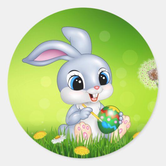 Cartoon paaskonijn ronde sticker (Voorkant)
