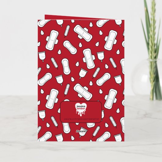 Cartoon Pads Red Script Teen Girl Eerste Periode Kaart (Achterkant)