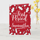 Cartoon Pads Red Script Teen Girl Eerste Periode Kaart (Gele Bloem)