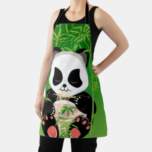 Cartoon panda beer die ramen eet schort