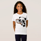 Cartoon Panda Beer Tennis Player T-shirt (Voorkant volledig)