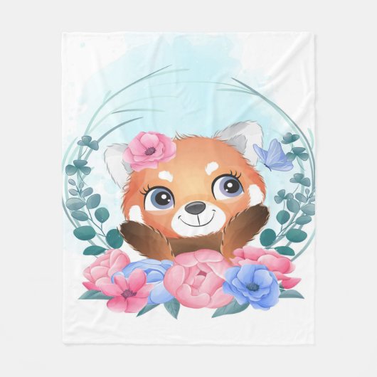 Cartoon Panda | Cute Little Red Panda Fleece Deken (Voorkant)