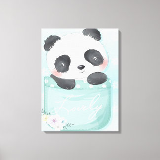 Cartoon Panda | Cute Panda is in zakje Canvas Afdruk