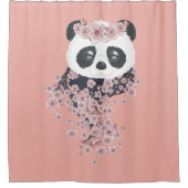 Cartoon panda portret met Sakura-bloemen Douchegordijn (Voorkant)