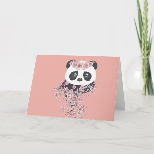 Cartoon panda portret met Sakura-bloemen Kaart (Voorkant)