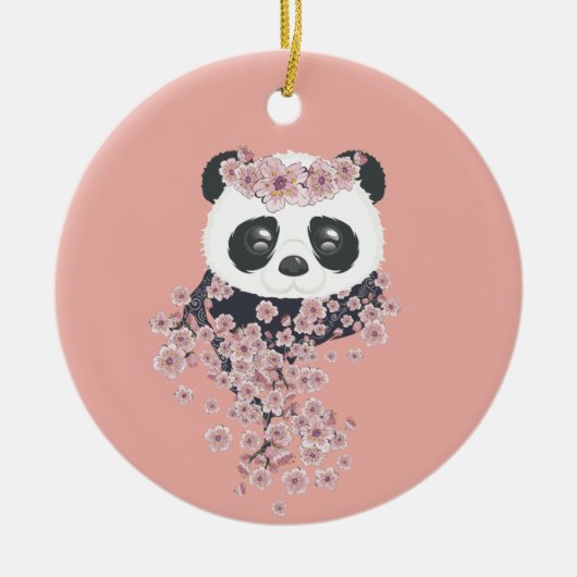 Cartoon panda portret met Sakura-bloemen Keramisch Ornament (Voorkant)