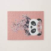 Cartoon panda portret met Sakura-bloemen Legpuzzel (Horizontaal)