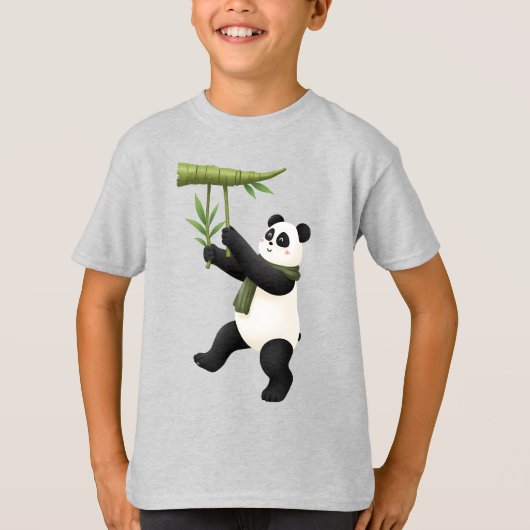 Cartoon Panda - Speelse Panda met bamboe T-shirt (Voorkant)