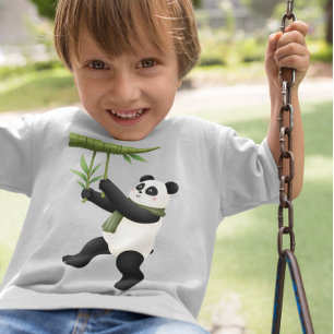 Cartoon Panda - Speelse Panda met bamboe T-shirt
