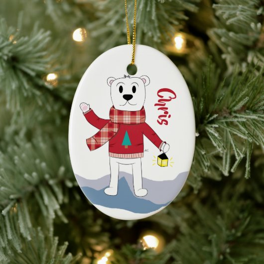 Cartoon Pap Polar Beer kerstversiering Keramisch Ornament (Boom)