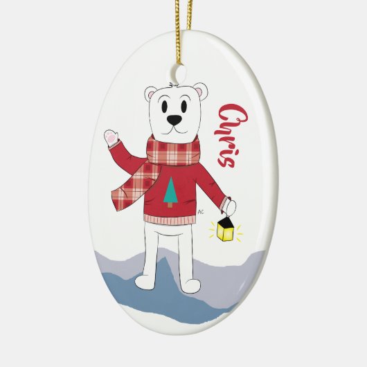 Cartoon Pap Polar Beer kerstversiering Keramisch Ornament (Links)